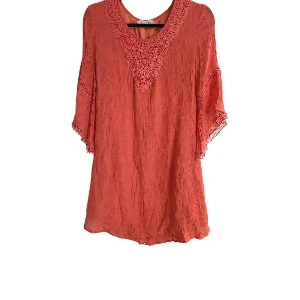 Indigo Rose‎ Women's Gauzy Dress Size M Orange Embroidered Lace Peasant Boho
